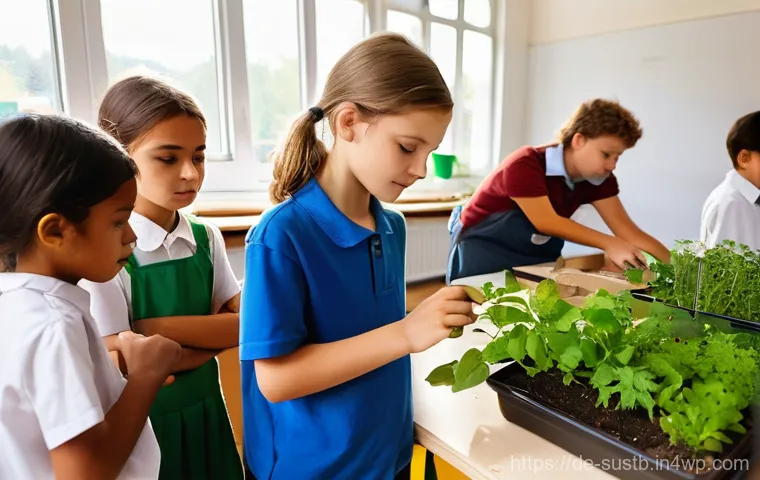 지속가능성 교육의 도전과 기회 - **A bustling, modern classroom in a German elementary school, filled with natural light.** Students ...