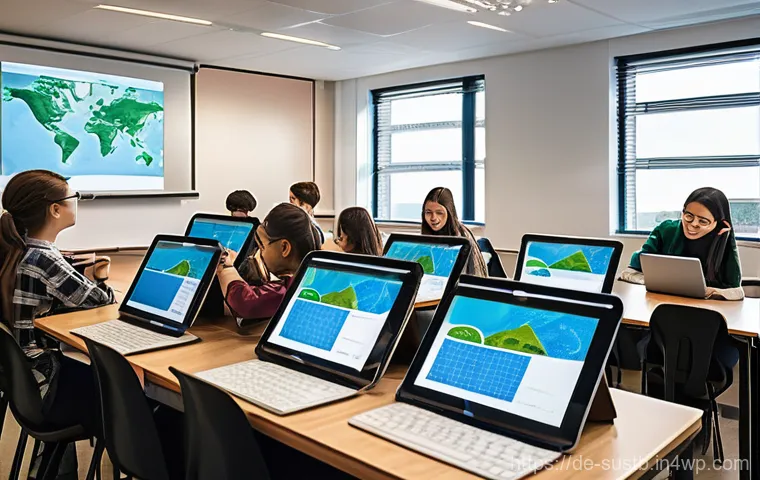 지속가능한 교육을 위한 혁신적인 접근 - **Prompt 1: Global Virtual Classroom for Sustainability**
    "A vibrant, diverse group of teenagers...