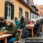 Home 21 지속가능한 환경 만들기 교육 - A vibrant community repair café scene in a cozy German neighborhood, with diverse adults and teenage...