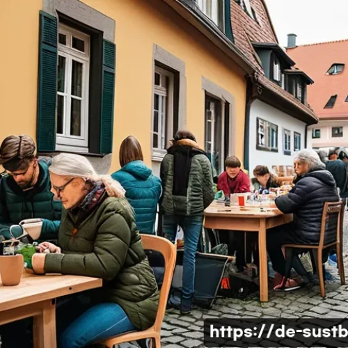 Home 33 지속가능한 환경 만들기 교육 - A vibrant community repair café scene in a cozy German neighborhood, with diverse adults and teenage...