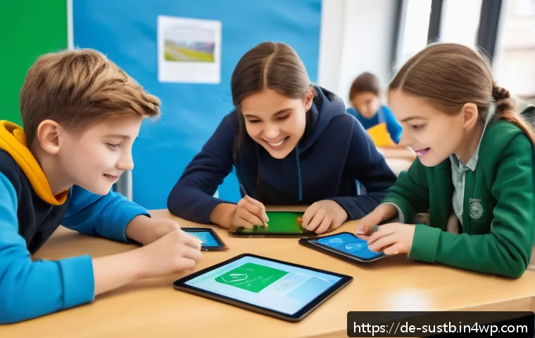 지속가능성 교육의 글로벌 동향 - A vibrant classroom scene in Germany where diverse students aged around 12-15 enthusiastically engag...